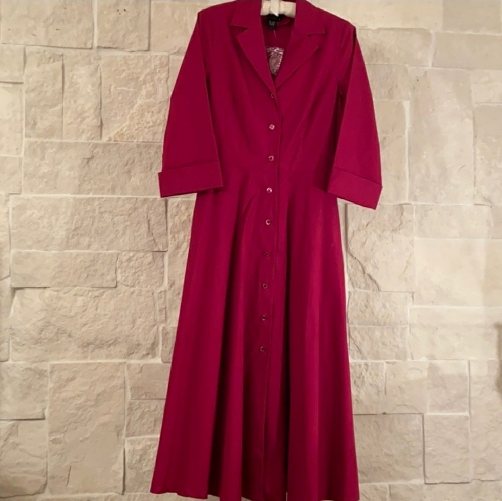 Vintage Style Berry Button Down ShirtDress Maxi